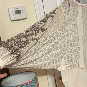 Free People Boho Lace Panel Long-Sleeve Peasant Top - Cream